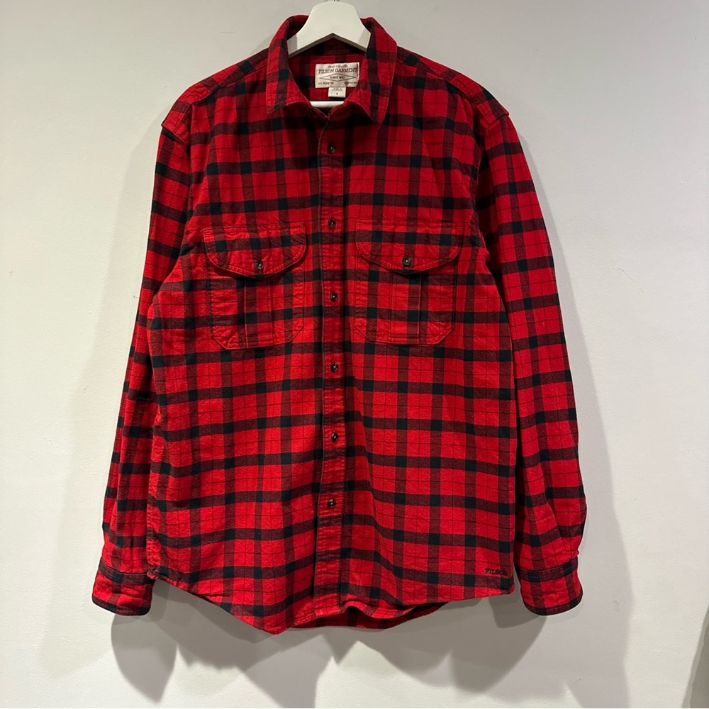 Filson Men's Alaskan Guide Shirt In Red and Black Plaid Flannel - Picture 6 of 10